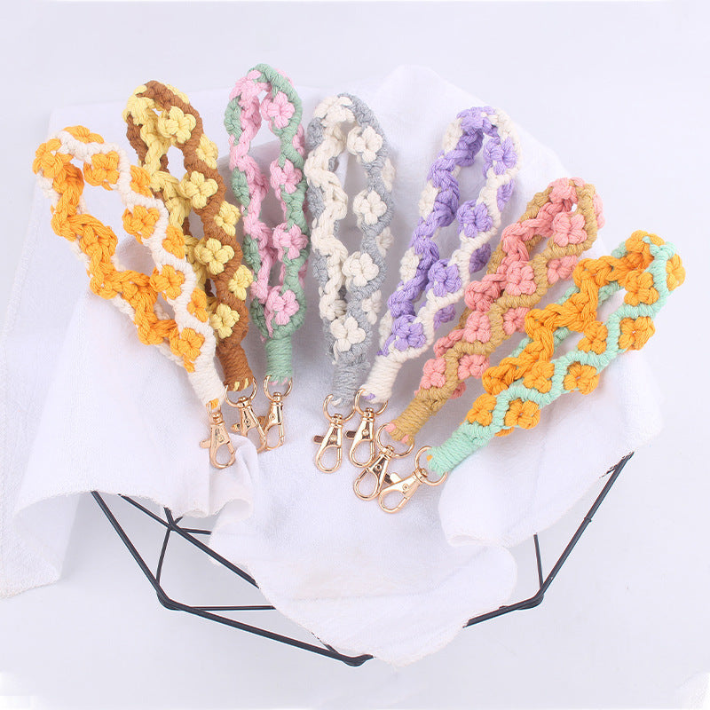 Wholesale Handmade Woven Daisy Cotton Rope Lanyard Keychain ACC-KC-GuangTian078