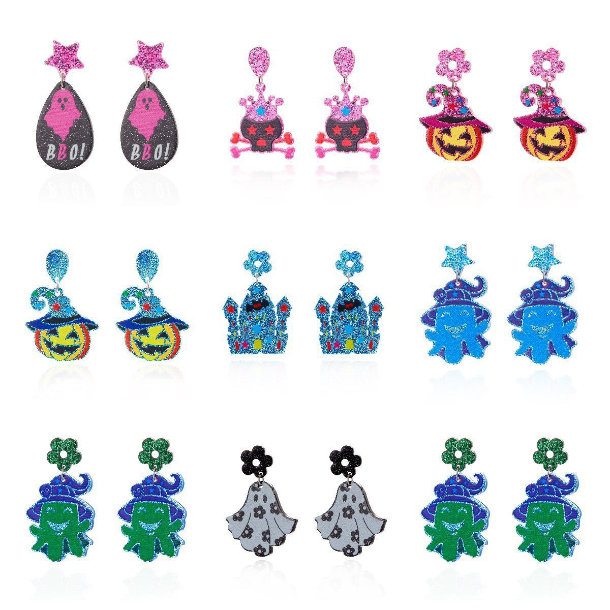Wholesale Halloween Acrylic Plate Cartoon Castle Ghost Earrings ACC-ES-FanYou005