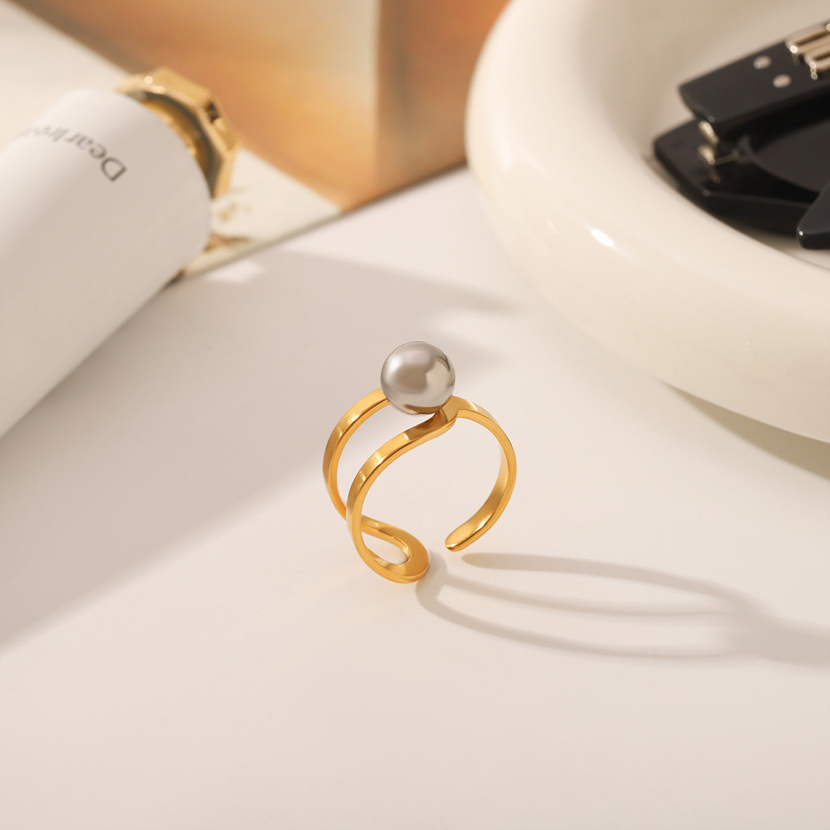 Wholesale Geometric high-grade stainless steel gold and silver two-tone ring