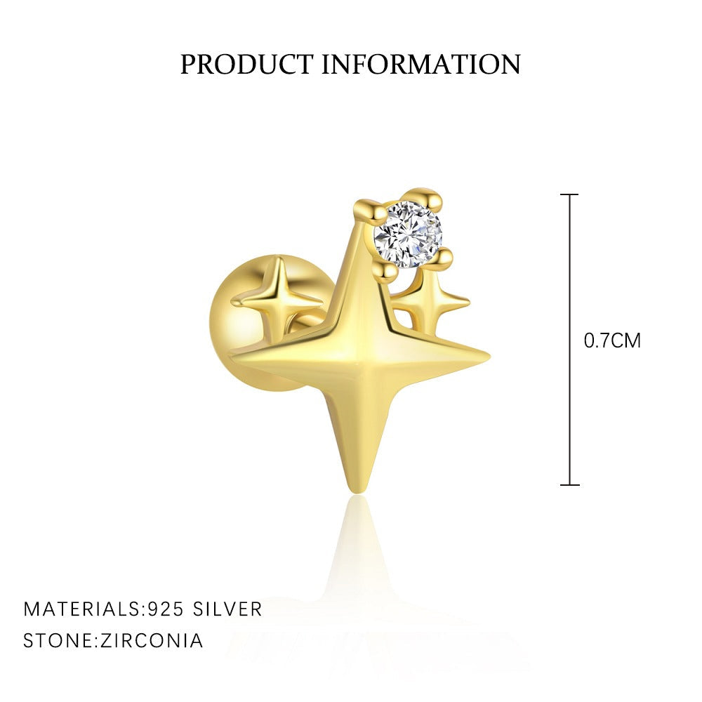 Wholesale S925 sterling silver diamond unique star earrings