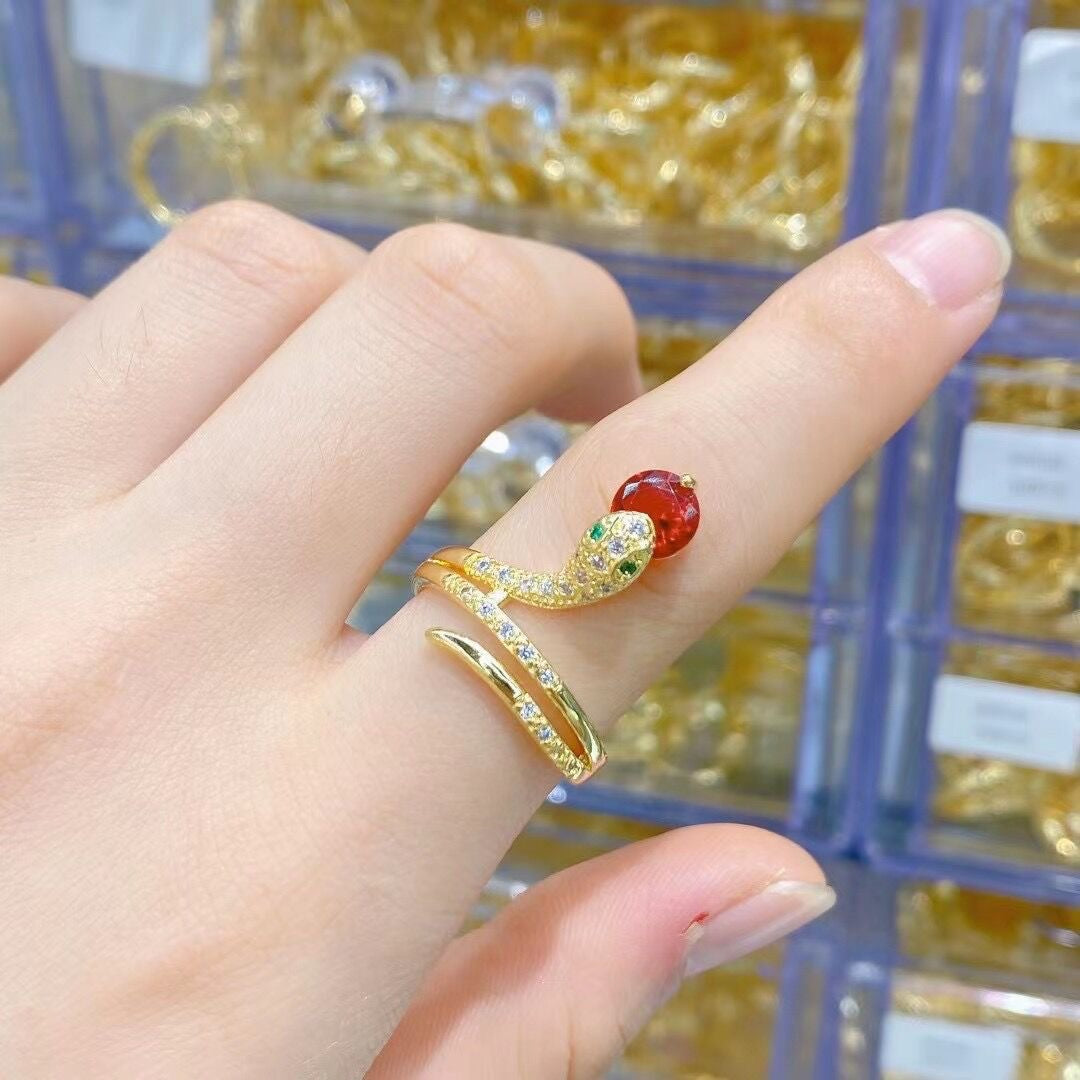 Wholesale Vintage Snake Design Copper Zircon Open Ring Trendy Women S Jewelry Accessory Gift