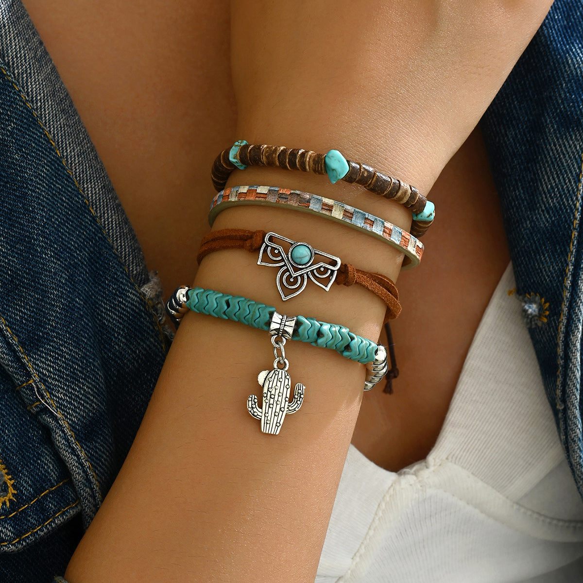 Wholesale Western Cowboy Style Turquoise Multi-layer Beaded Bracelet