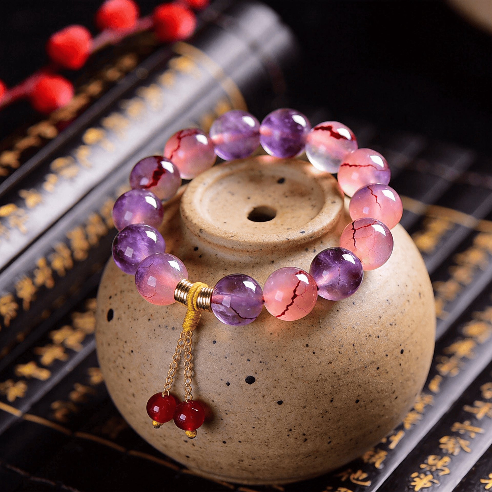 Wholesale Glazed Glass Bead Bracelet Purple White Crystal Style Trendy Jewelry Accessory Everyday Wear Gift For Women Boutique Resale