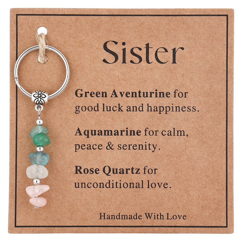 Wholesale  Stone Beaded Keychain Citrine Moonstone Gravel Combination Stainless Steel Bead Key Chain