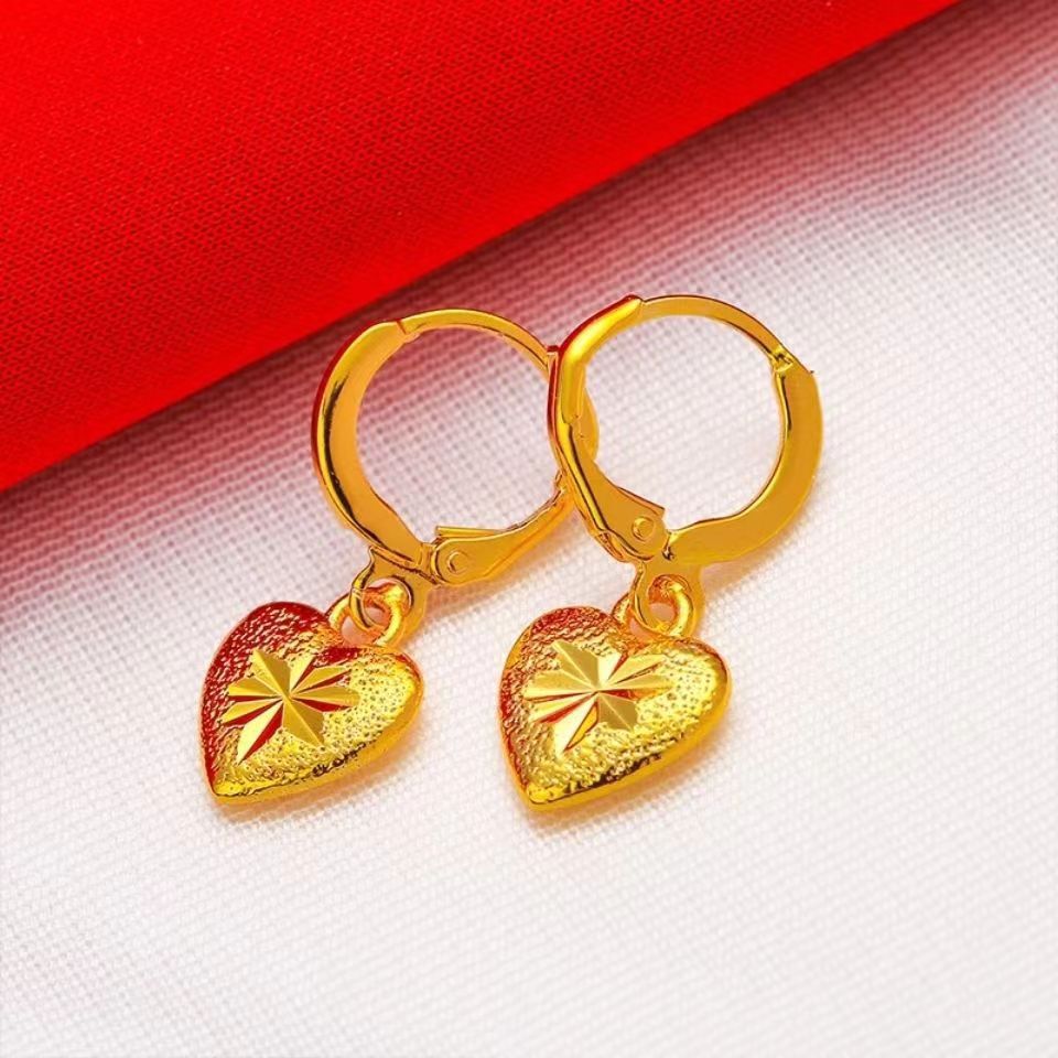 Wholesale gold plated real gold earrings heart earrings