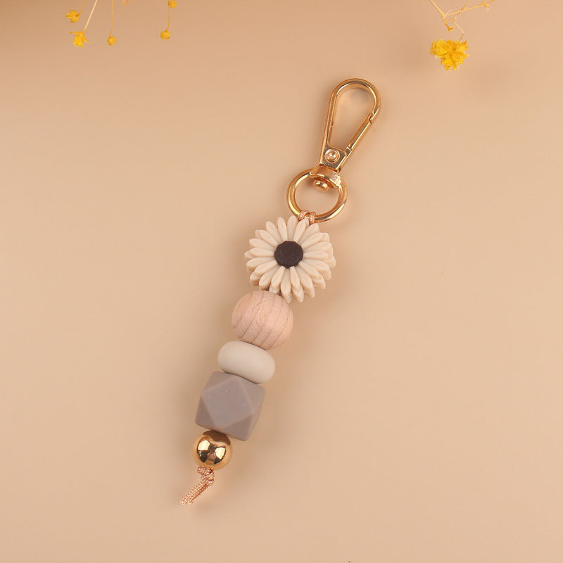 Wholesale Silicone Cartoon Daisy Handmade Beaded Keychain ACC-KC-GuangTian002
