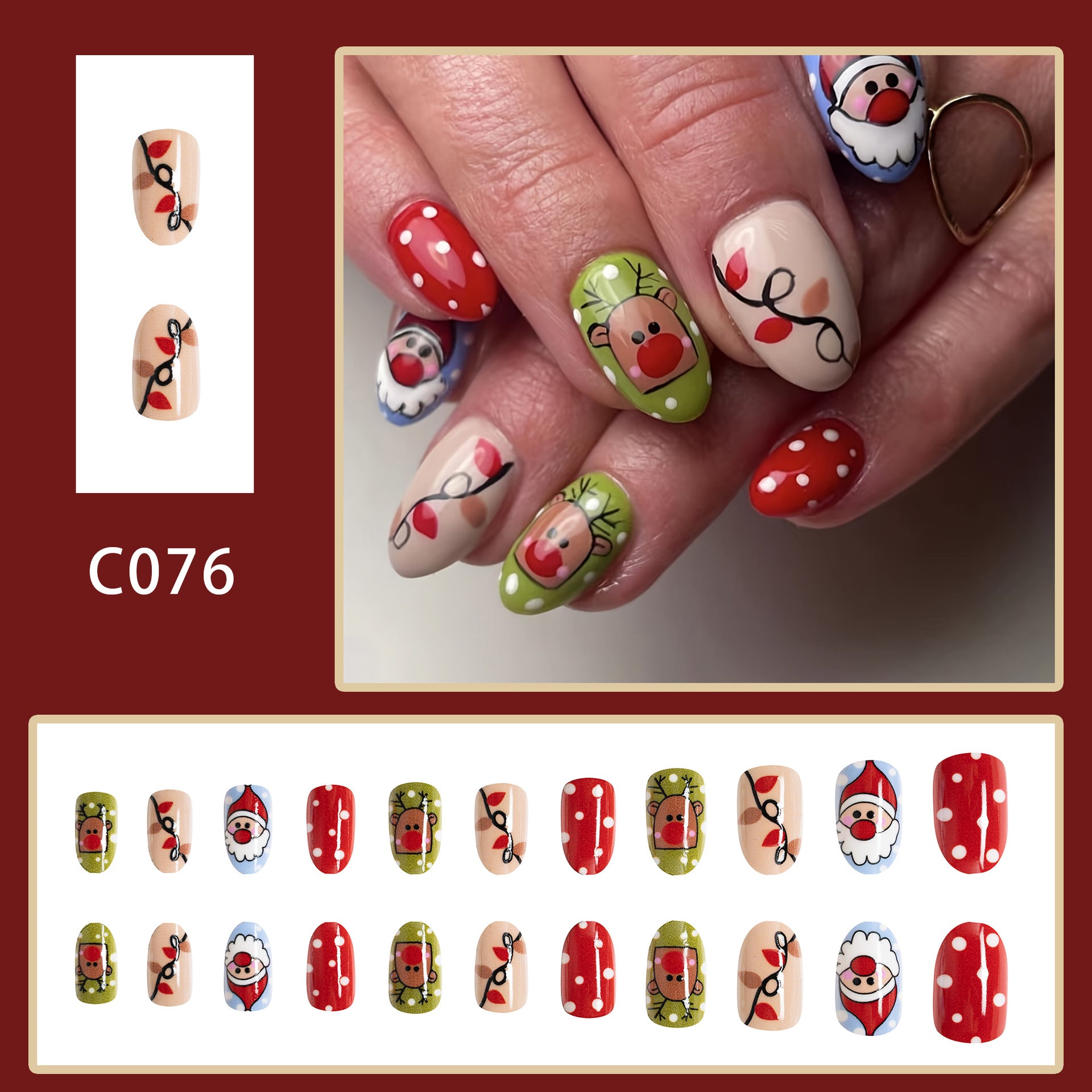 Wholesale 24 Pieces/box Christmas Cartoon Elk Christmas Tree Press-on Nails Kits Nail Stickers ACC-NS-GuaiXL099