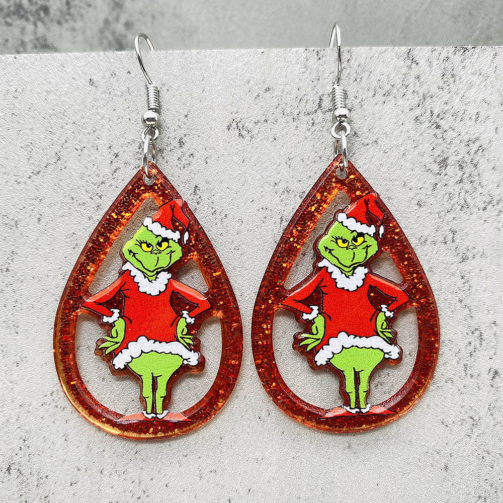 Wholesale  Christmas Acrylic Earrings  Red Santa Hat Christmas Tree Pendant Earrings