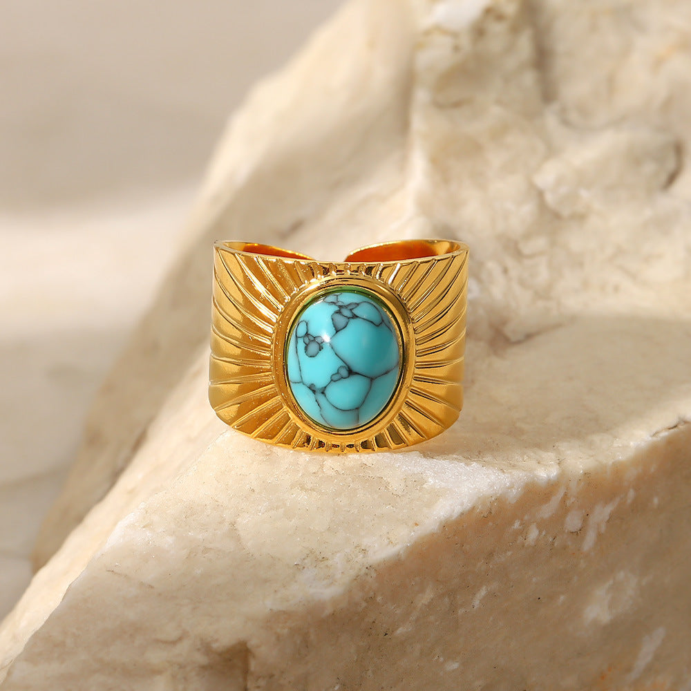 Wholesale 18k Gold Plated Turquoise Open Adjustable Stainless Steel Ring ACC-RS-Jied005