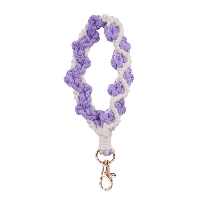 Wholesale Handmade Woven Daisy Cotton Rope Lanyard Keychain ACC-KC-GuangTian078