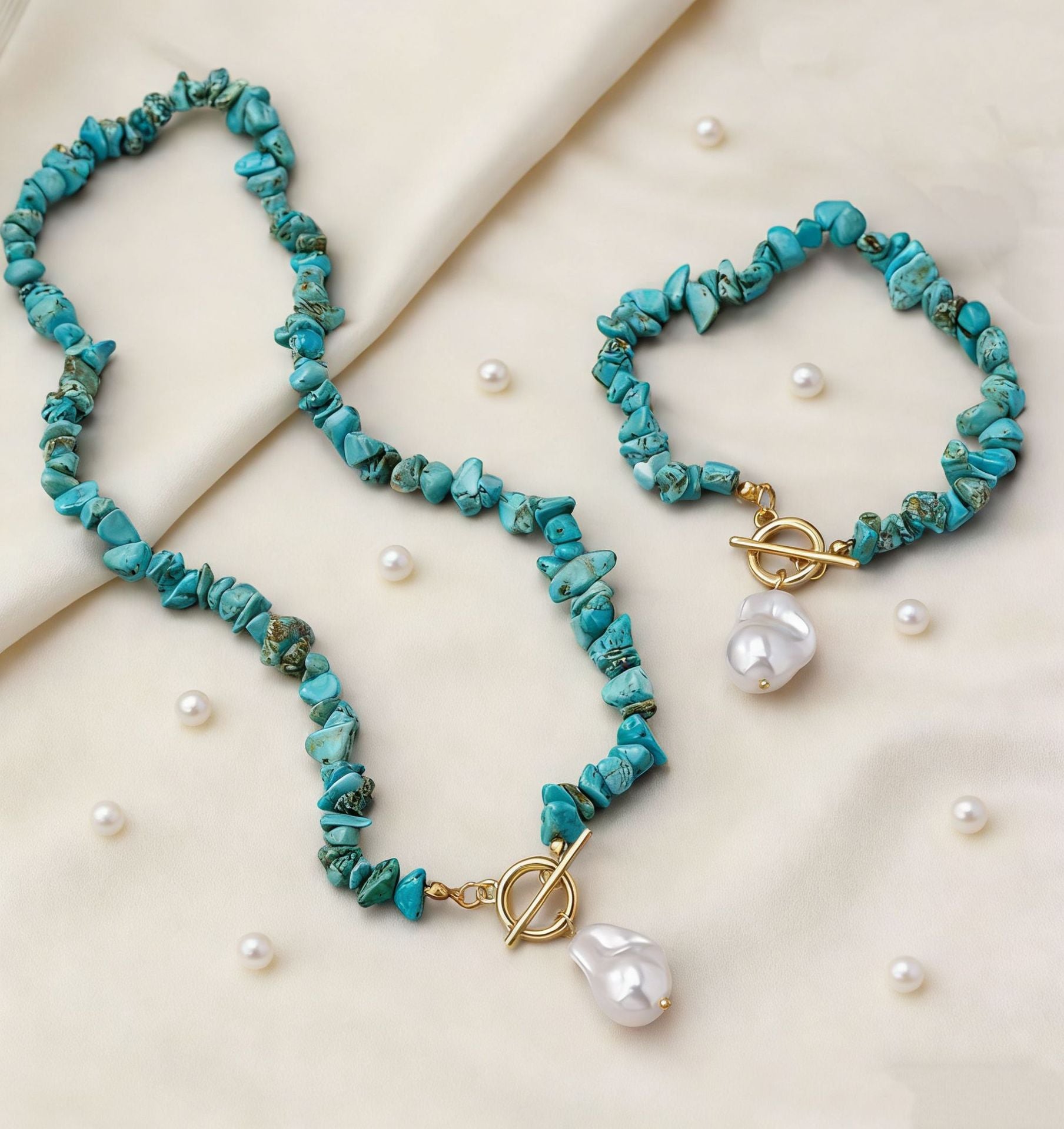 Wholesale Handmade Irregular Turquoise Pearl Pendant Necklace,  Ins Style Fashion Accessory