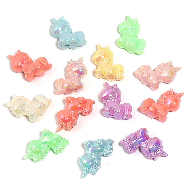 Wholesale 50pcs Acrylic Luminous Cartoon Unicorn Vertical Hole Beaded Diy Accessories ACC-BDS-BLG069