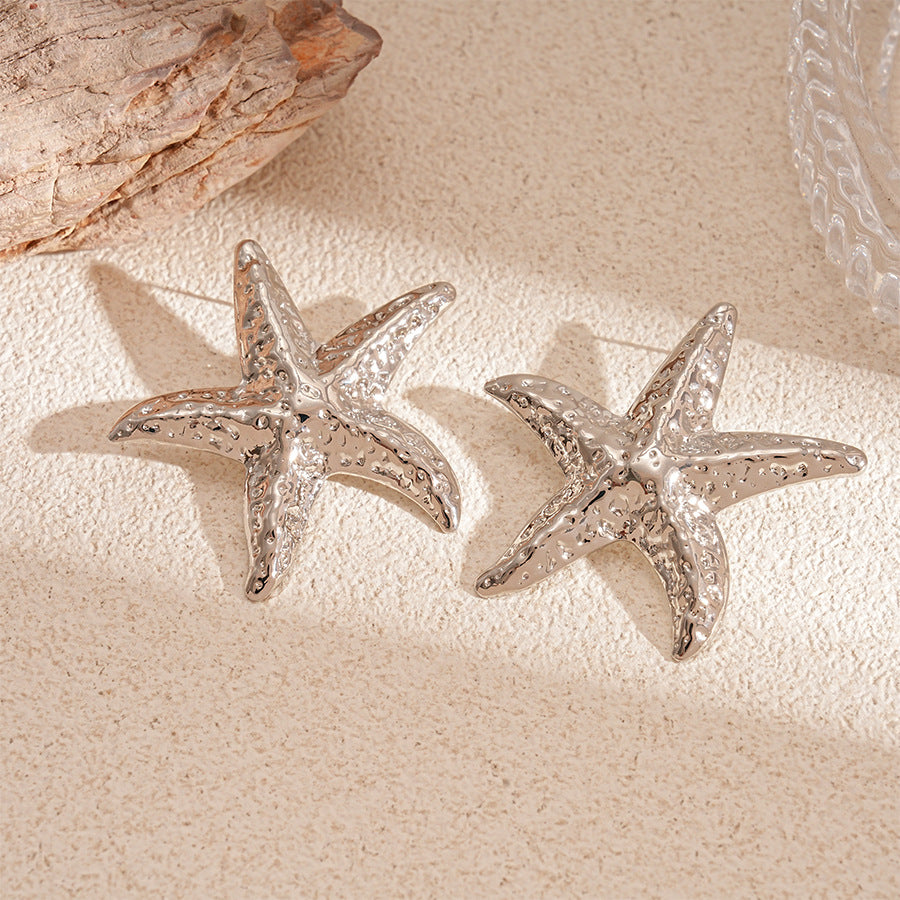 Wholesale Metallic wrinkled flower starfish geometric irregular leaf earrings
