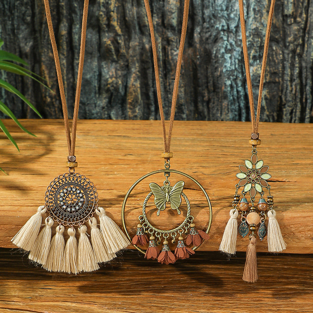 Wholesale Hot sale long necklace bohemian style tassel flower pendant ethnic style retro necklace
