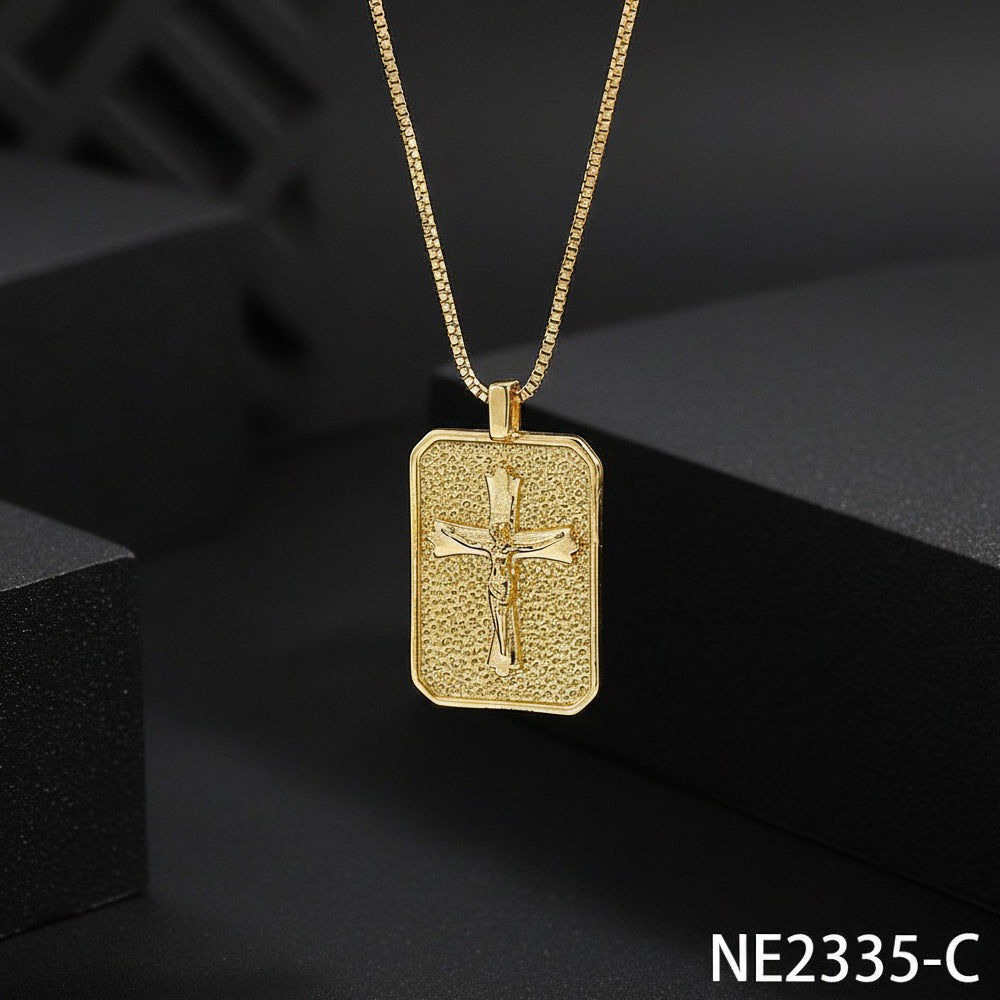 Wholesale Religious Cross Square Pendant Necklace Trendy Fashion Accessory for Party Gift Boutique Resale
