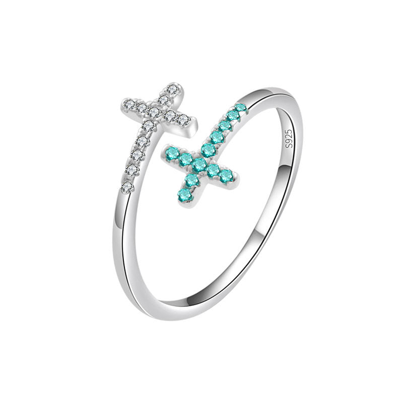 Wholesale s925 sterling silver cross open zircon ring