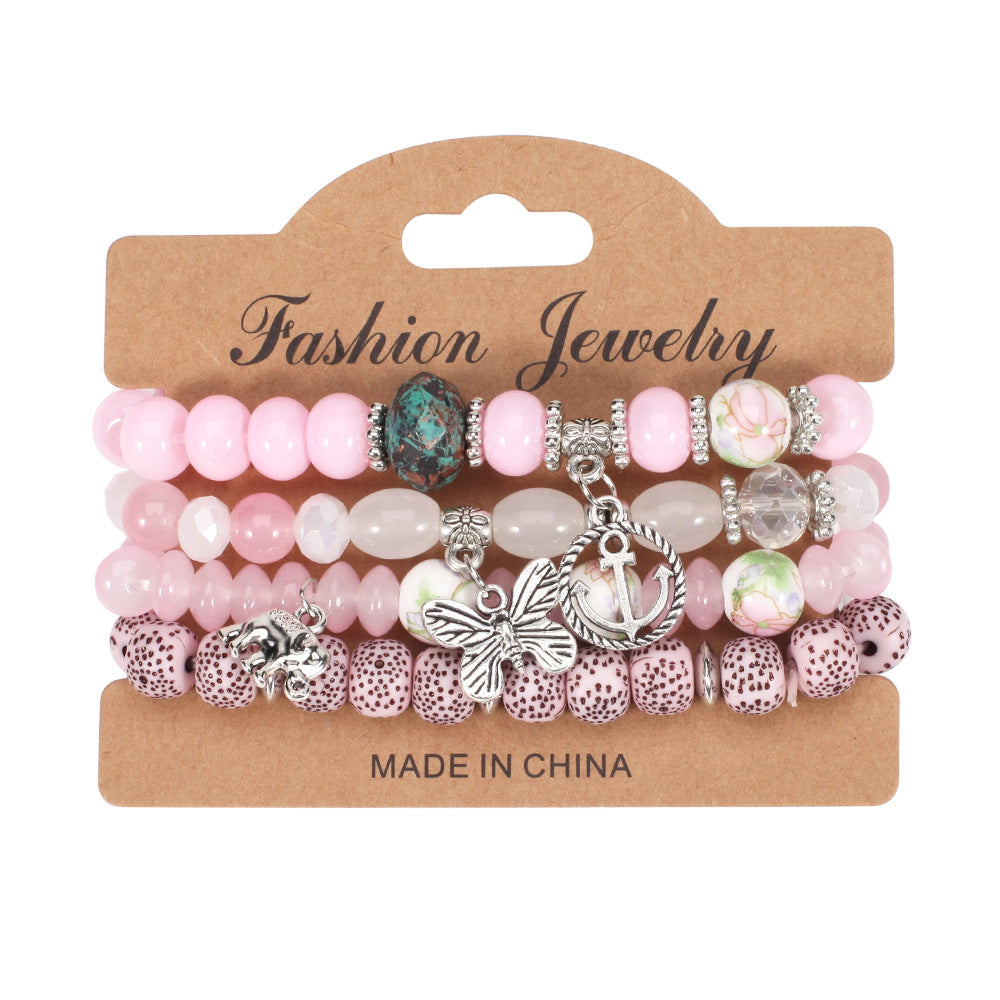 Wholesale Bohemian Butterfly Anchor Elephant Pendant Multilayer Bracelet Layered Bracelet Set ACC-BT-XinY003