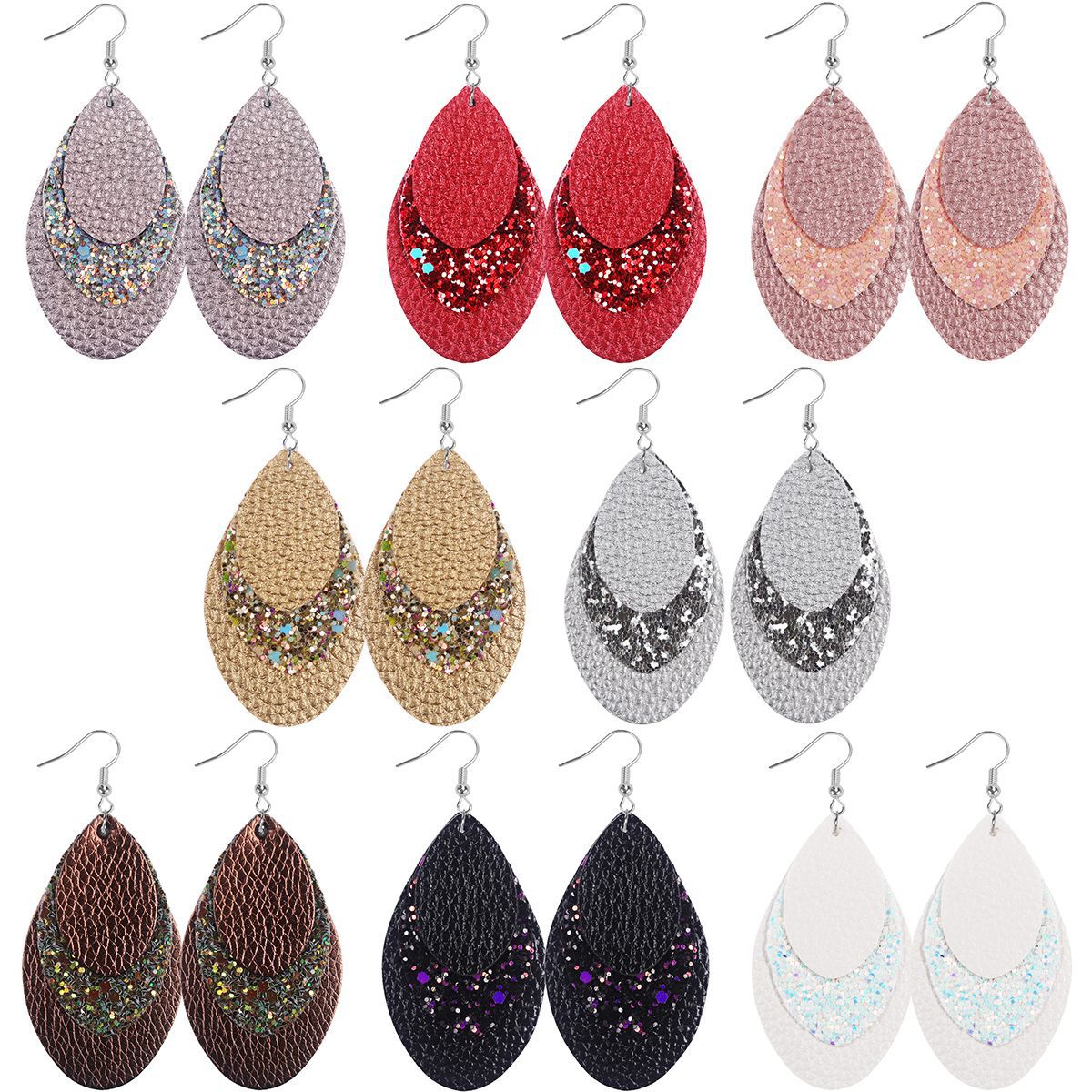 Wholesale Bohemian Multi-Layer Classic Leather Sequin Overlay Women's Pu Leather Earrings