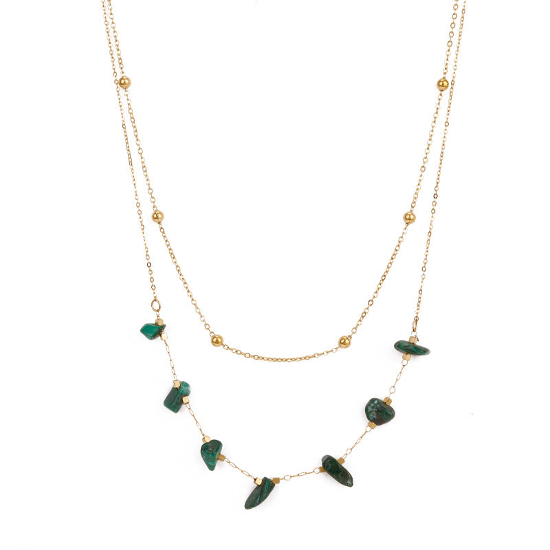 Wholesale  Green Combination Malachite Necklace Titanium Steel  Retro Double Layer Clavicle Chain