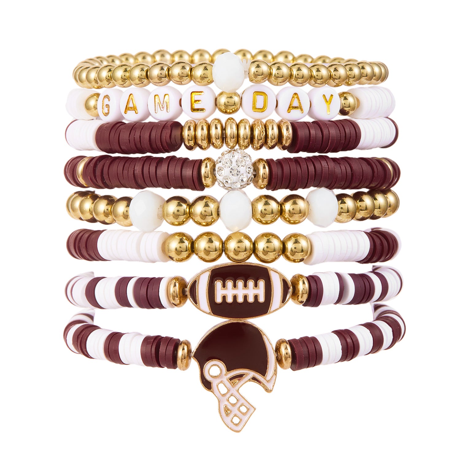 Wholesale Football letter multi-layered polymer clay elastic bracelet set