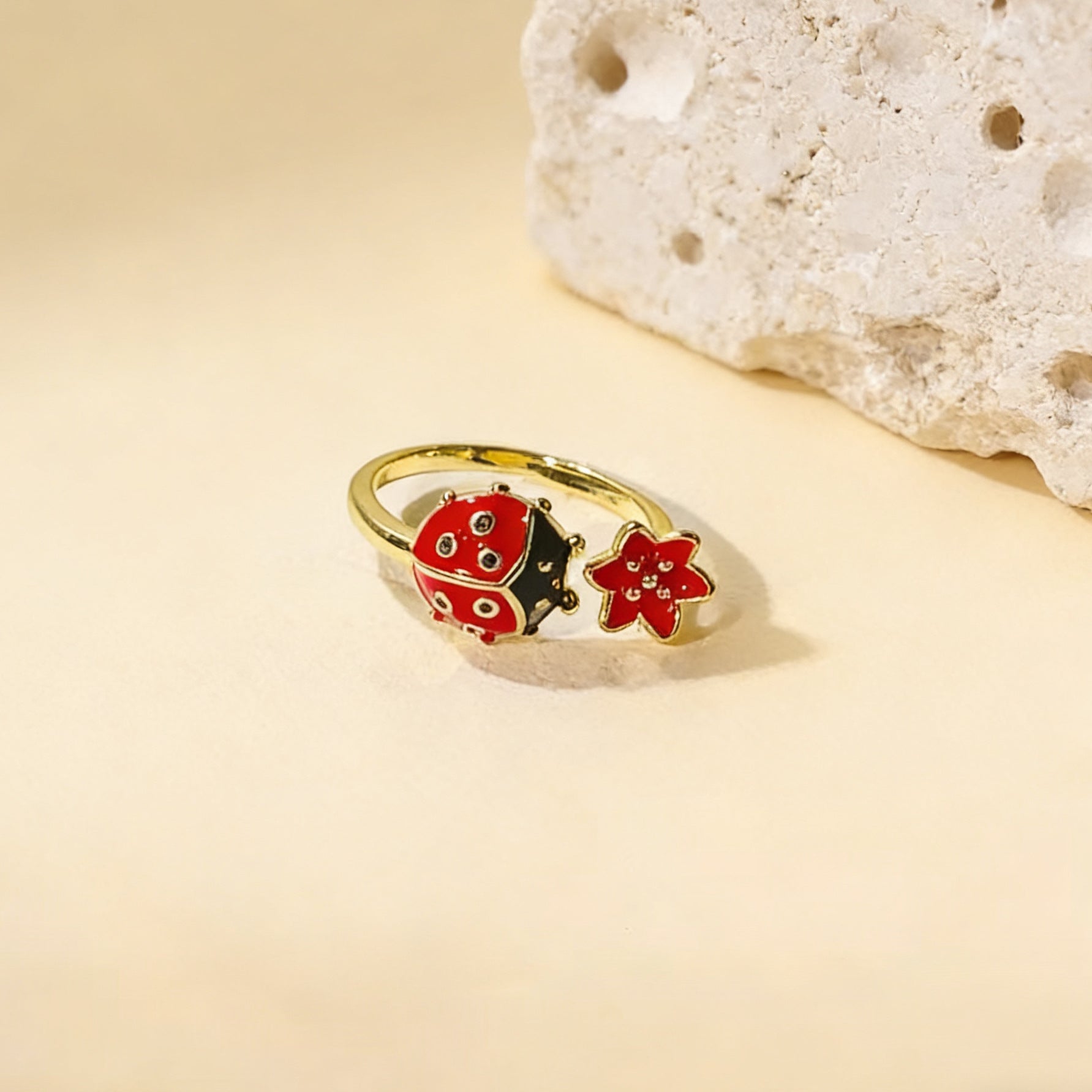Wholesale Colorful Enamel Ladybug Ring Adjustable Open Insect Design Jewelry Accessory for Everyday Wear