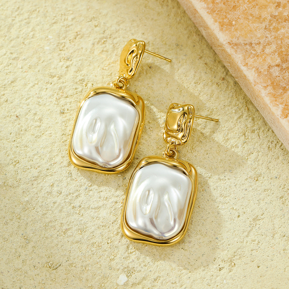 Wholesale stainless steel baroque pearl geometric pendant luxury high-end earrings