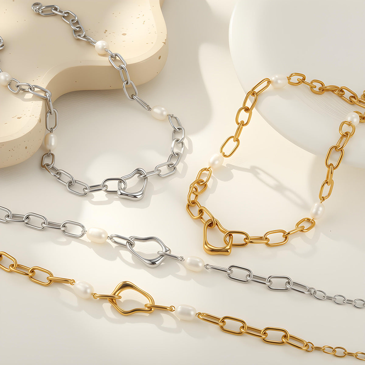 Wholesale Stainless steel mam-made pearl necklace and bracelet