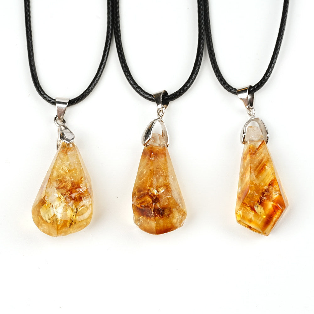 Wholesale Natural Citrine Pendant Yellow Tower Crystal Stone With Leather Cord Stylish Unisex Jewelry Fashion Accessory For Everyday Or Gift Boutique Resale