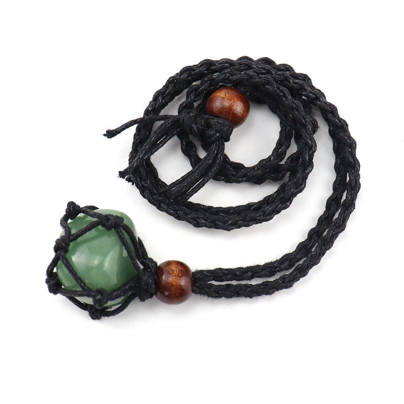 Wholesale Trendy Handmade Amethyst Crystal Necklace With Black Woven Net Pendant Adjustable Jewelry Accessory