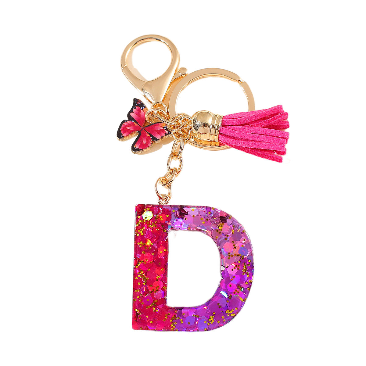 Wholesale 26 glue gradient sequin letter keychain