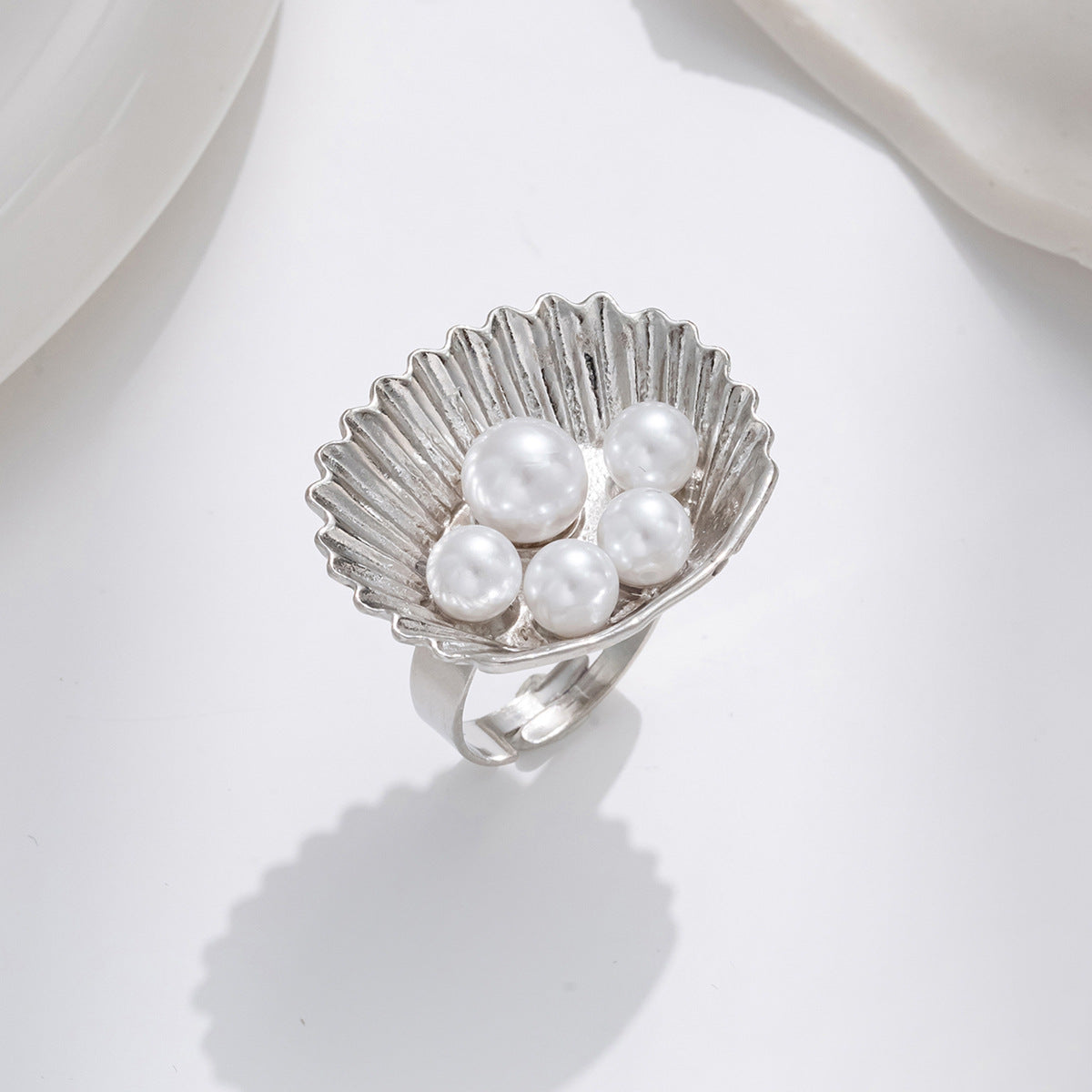 Wholesale  Pearl Opening Ring  Creative Geometric Ocean Vacation Conch Adjustable Rings