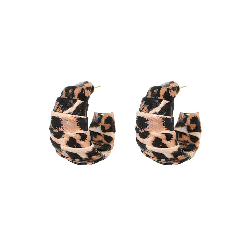 Wholesale Silver Needle Retro Leopard Print Wrap Earrings
