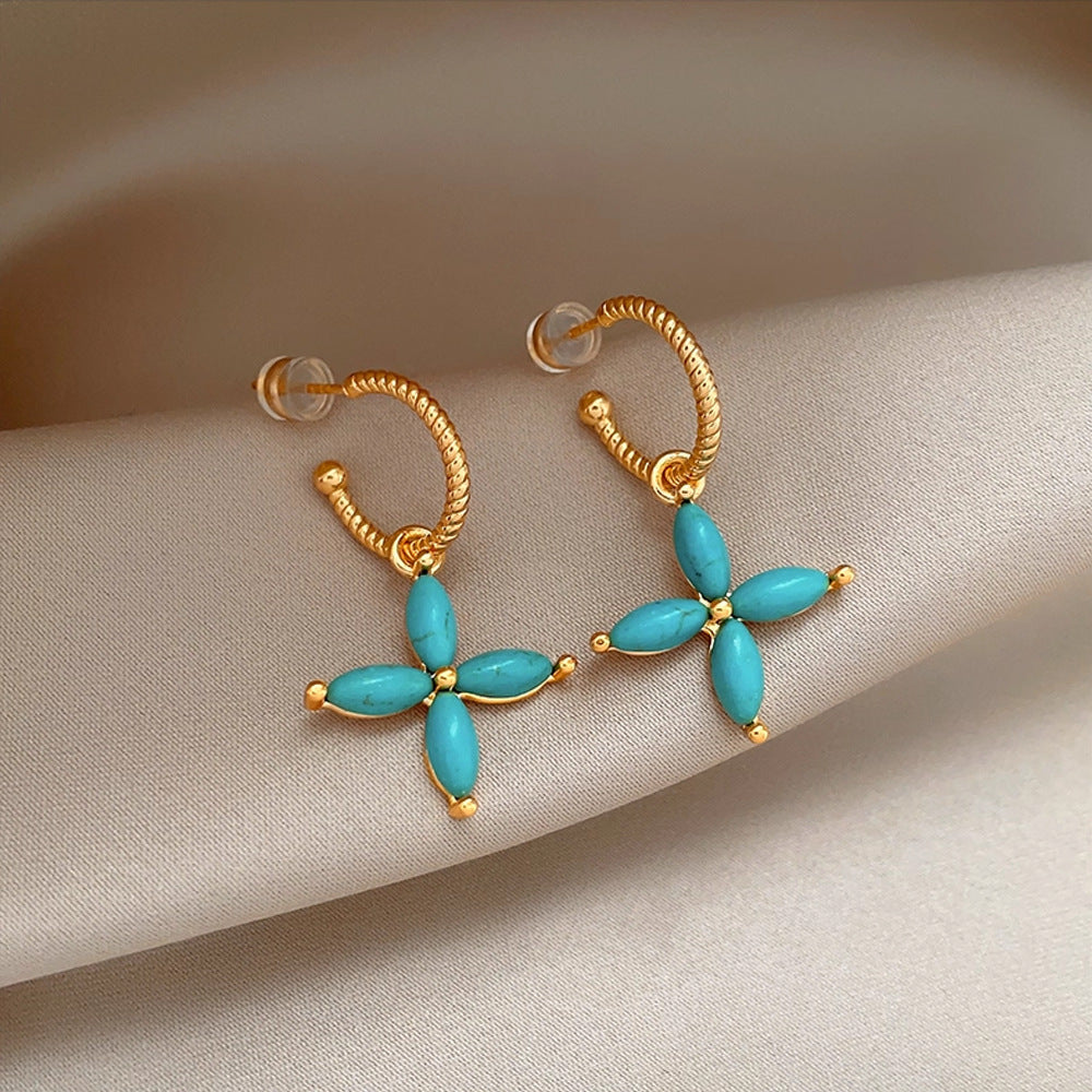 Wholesale Elegant  Sophisticated Four-Leaf Clover Turquoise Stud Earrings