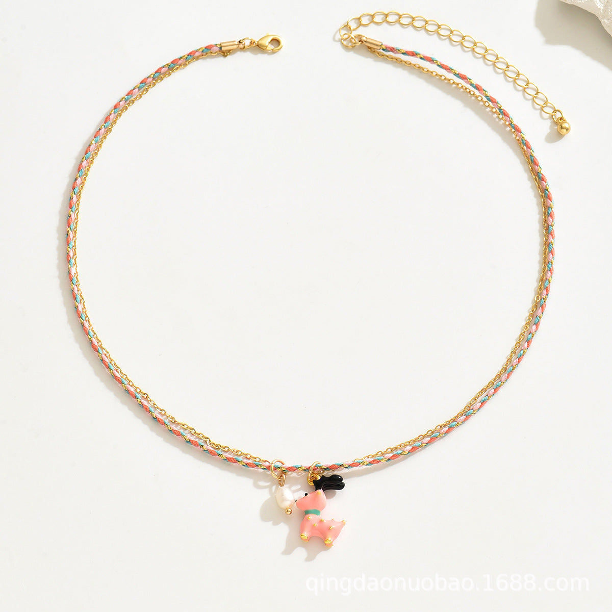 Wholesale  gold-plated enamel pendant pony necklace