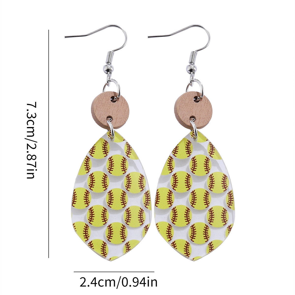 Wholesale Sports style yellow and white baseball softball water drop stitching earrings