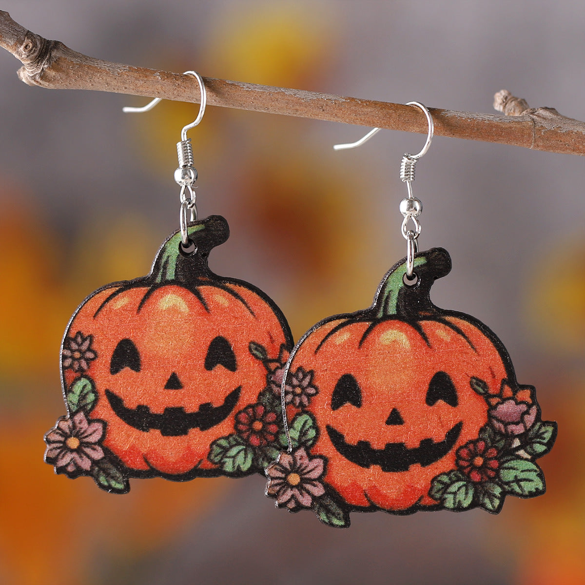 Wholesale   Halloween Ghost Face Pumpkin Witch Hat Witch Boots Pendant Wood Earrings