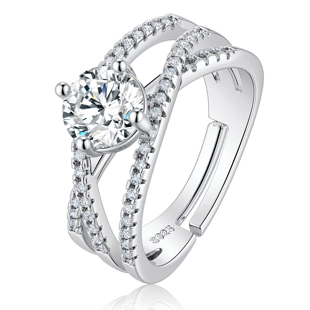Wholesale Trendy Coil Design Adjustable Open Ring Moissanite Silver Jewelry For Everyday Wear Gift