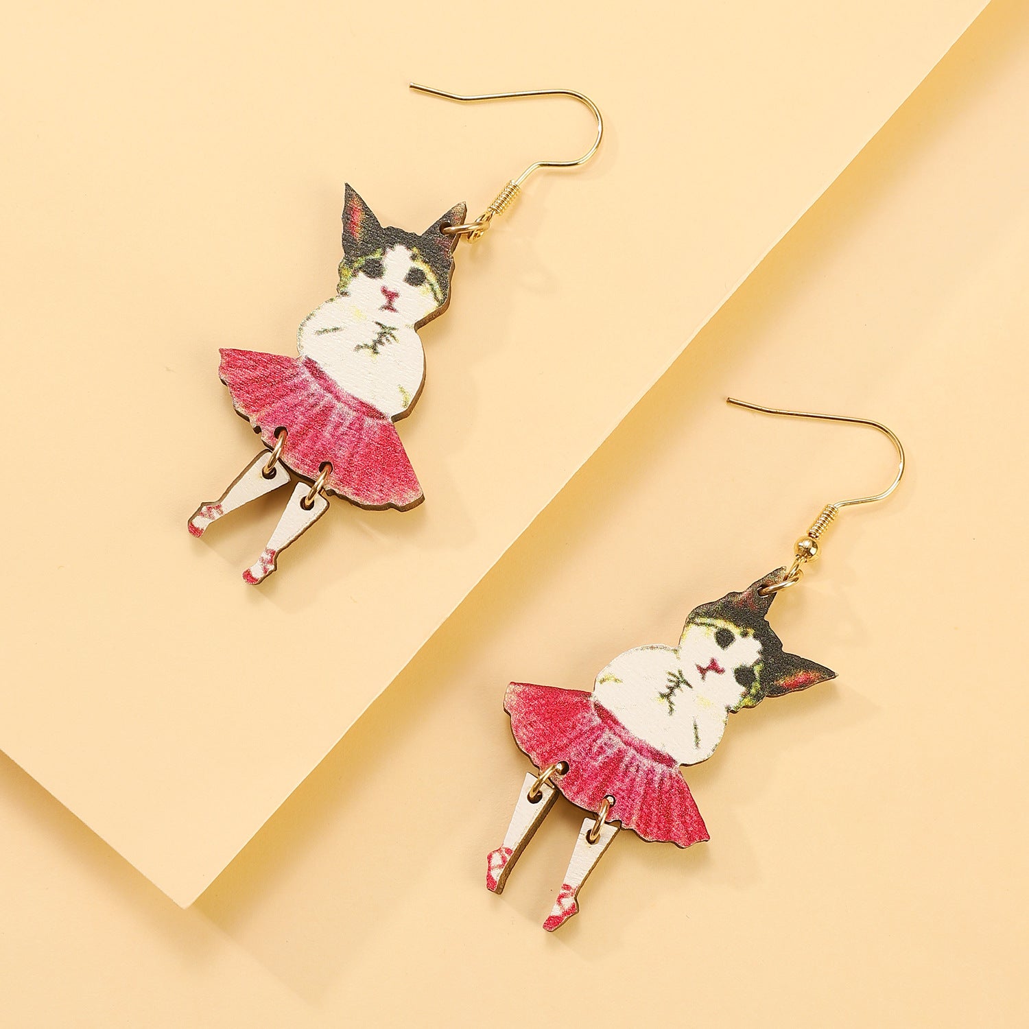 Wholesale  Ballet Dancing Cat Wood Earrings