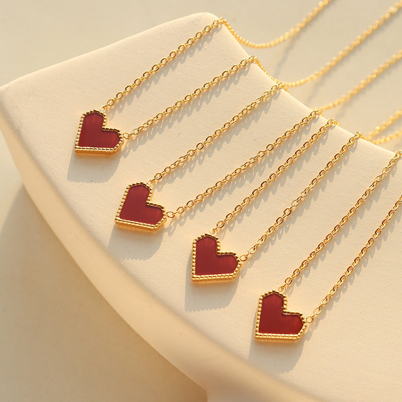 Wholesale French Style Love Heart Collarbone Chain Necklace,  18K Gold Plated Titanium Steel,  Fashion Jewelry Accessory