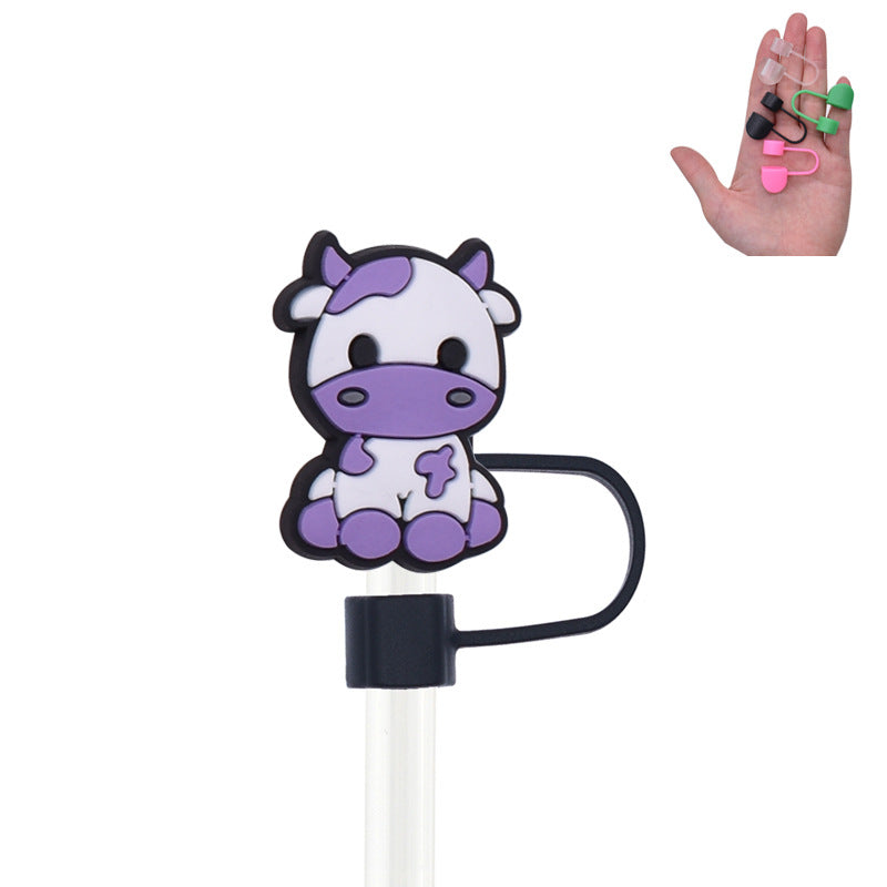 Wholesale Random 100pcs Cute Cow PVC Soft Straw Tube Cap
