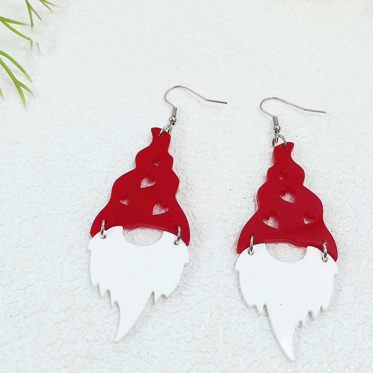 Wholesale Christmas Santa Claus Heart Hollow Acrylic Earrings ACC-ES-AnDao034