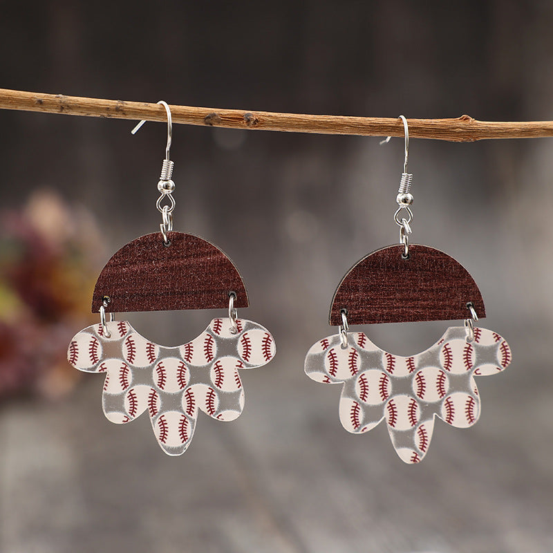 Wholesale Sporty acrylic flower baseball pattern earrings