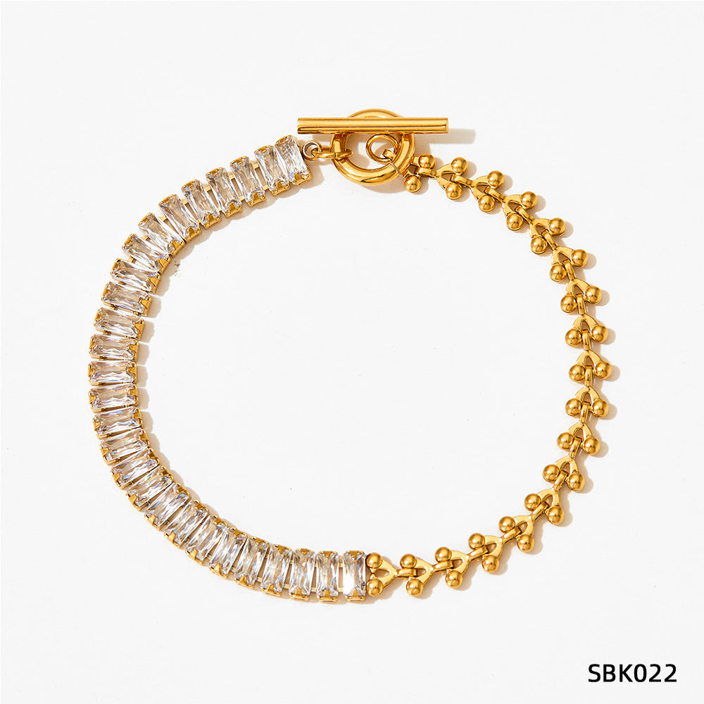 Wholesale Stainless steel bracelet stitching zircon bracelet set