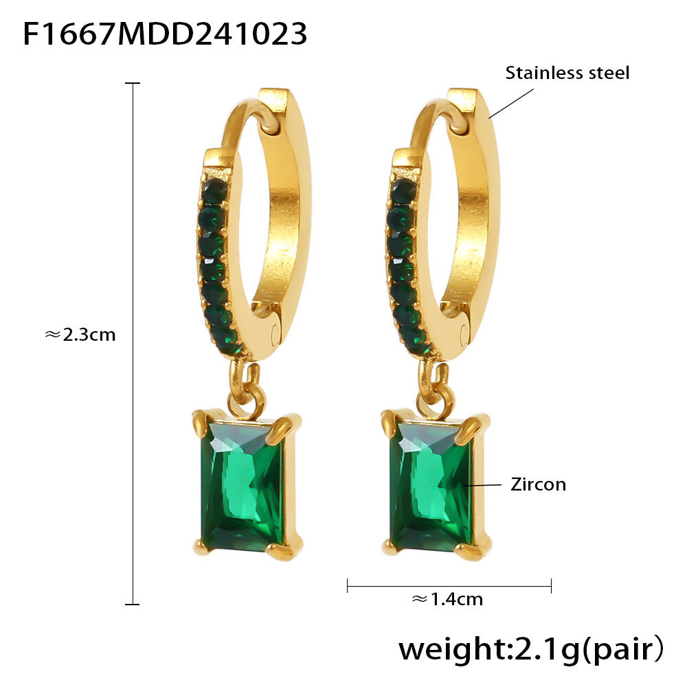 Wholesale Stainless Steel  Light Luxury Square Drop Zircon Earrings