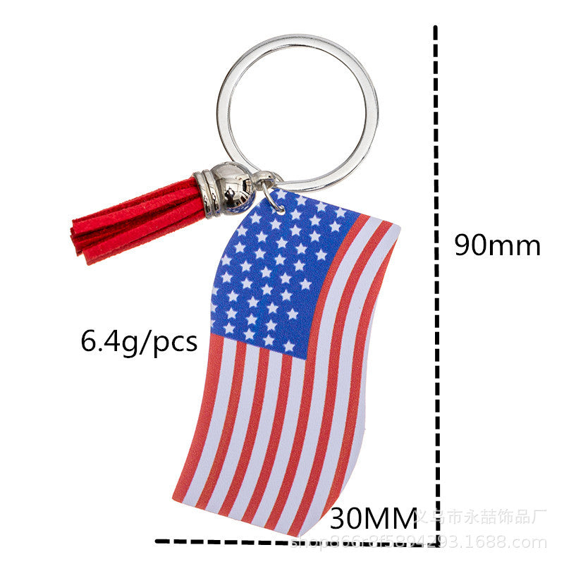 Wholesale American Flag Independence Day PU Leather Keychain Water Drop Five-Pointed Star Pendant ACC-KC-Yongz001