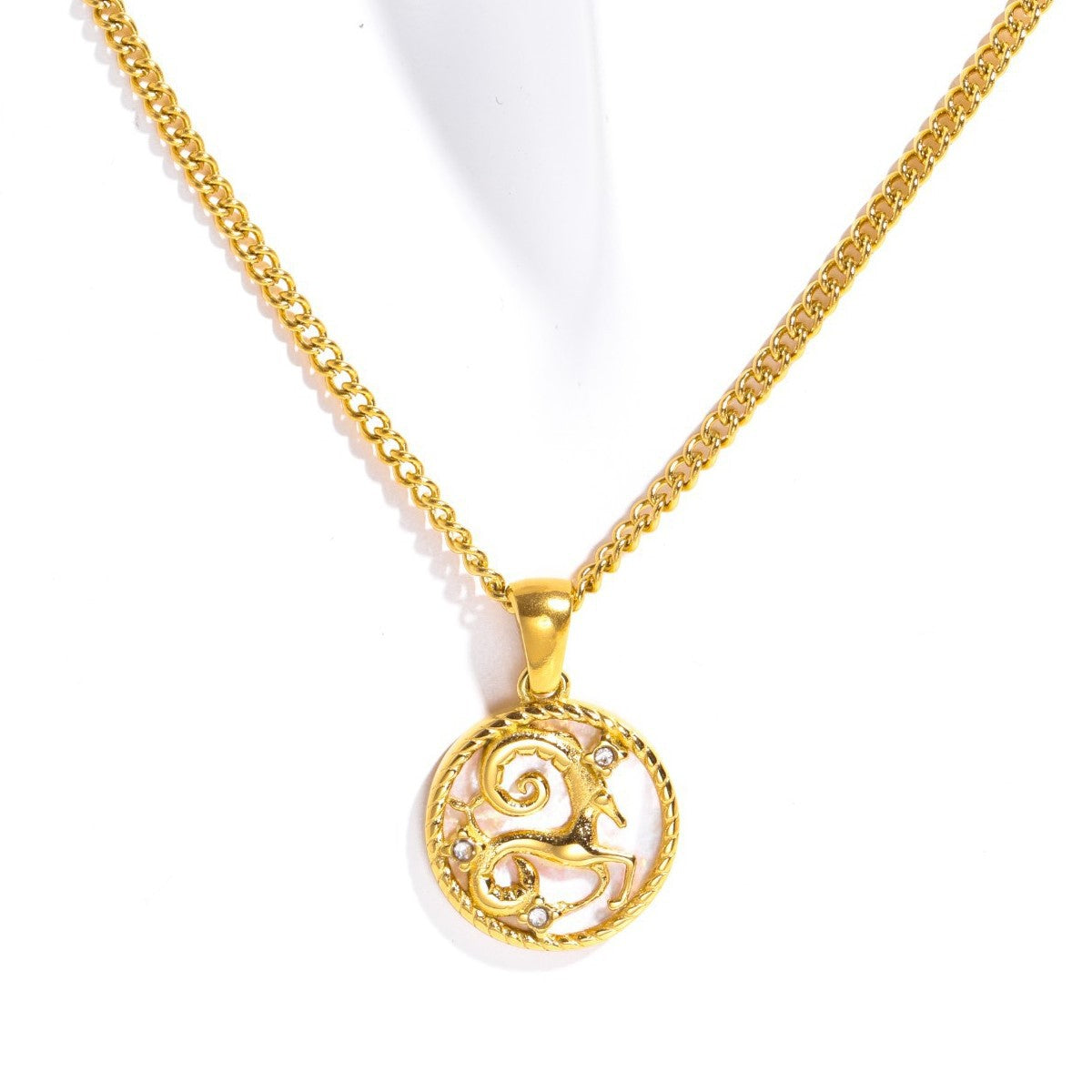 Wholesale 12 Zodiac Signs Shell 12 Zodiac Signs Coin Necklace 18k Gold Stainless Steel Necklace ACC-NE-Jipei014
