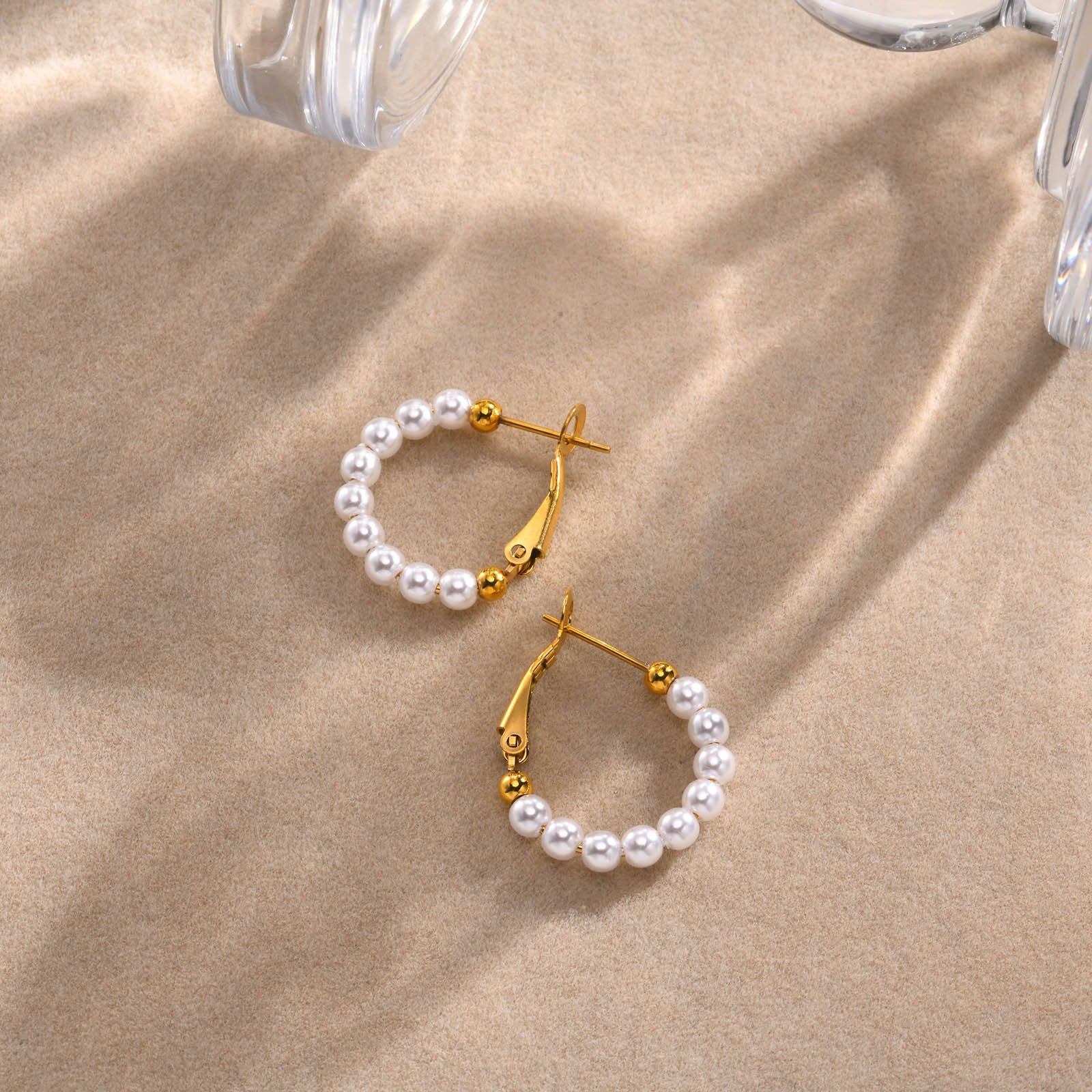 Wholesale Fashion Geometric C-Shape Earrings Imitation Pearl Stainless Steel Gold Jewelry Accessory