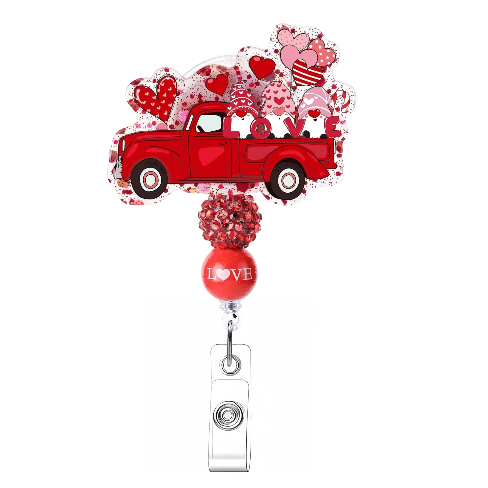 Wholesale  Pink Beaded Valentine' s Day Retractable Badge Reels,