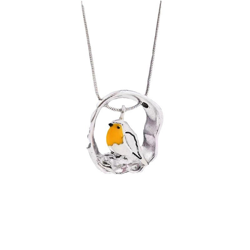 Wholesale Oval Hollow Oil Dropping Bird Necklace Creative Small Animal Pendant