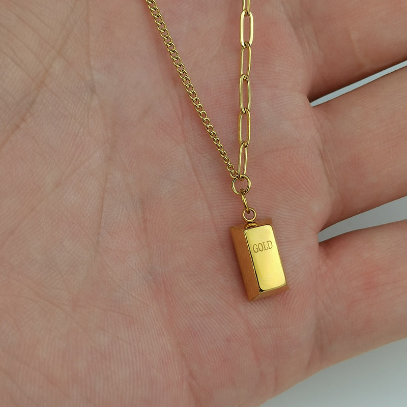 Wholesale Small Gold Bar 18k Gold Titanium Steel Necklaces ACC-NE-GuDi006